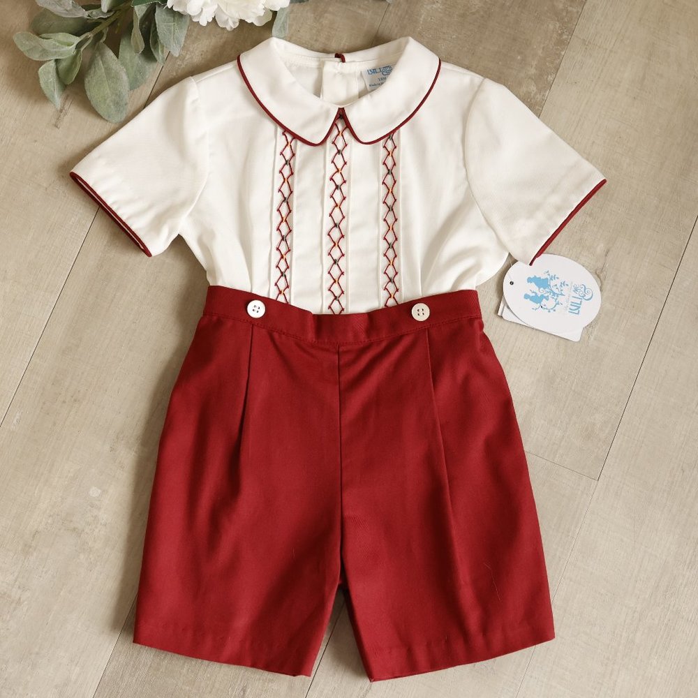 Boys Winter White and Red Bobby Suit Argyle Boutique Size 18/24 Months NWT